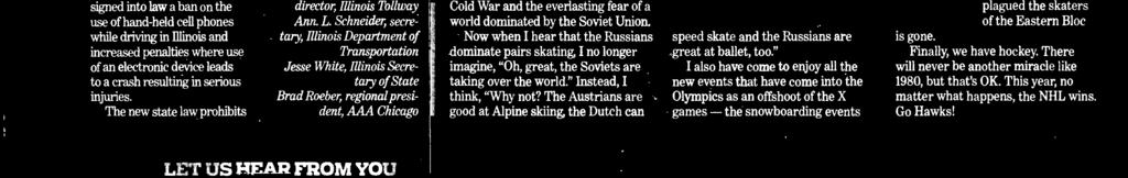 the Soviet Union. Now when hear that the Rssians dominate pairs skating no longer imagine, "0h, great, the Soviets are taking over the world." nstead, think, "Why not?