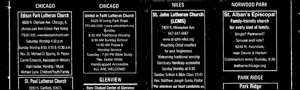 org Snday Warship 10AM Fellowship 11AM Rev. Lolly Dominski Handicapped Accessible ALL ARE WELCOME! NES st. John Ltheran Chrch (LCMS) 7429 N. Milwakee Ave. 847-647-9867 www.