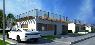 modern and energy-efficient single-storey house with a flat roof and a terrace on it.