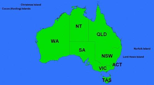 Australia Capital Territory (ACT) Northern Territory (NT) Figure 2.1 below shows the six states and two self-governed territories.