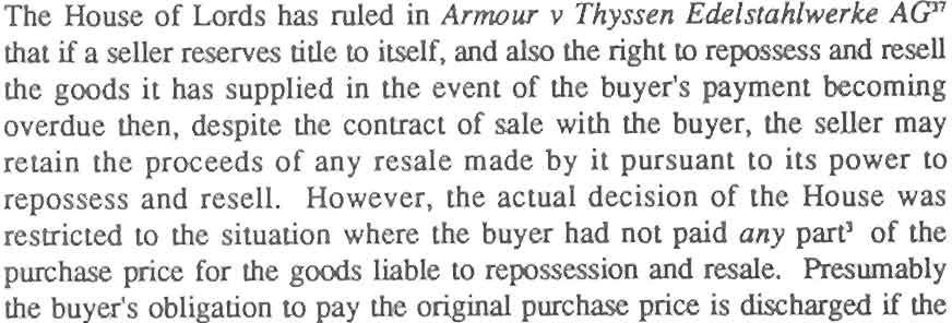 mere charge which, for lack of registration, would be relevantly void. What is the nature of the seller s right to repossess and rese[~ the goods where the buyer defaults on its payments.
