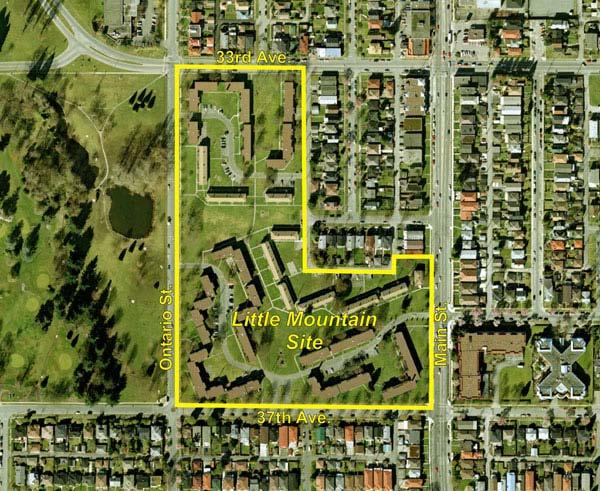 RESEARCH SUMMARY LOCATION: Bounded by Main Street, Ontario Street, 33 rd Avenue and 37 th Avenue, Vancouver NAME: Little Mountain Housing Site ARCHITECT: Sharp, Thompson, Berwick & Pratt, with