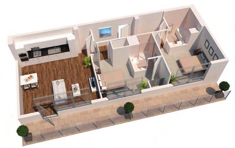 1 DOUBLE BEDROOM 1 SIGLE BEDROOM ITERAL AREA 61m 2 (657ft 2 ) ITERAL AREA 78.8m 2 (848ft 2 ) 8 // APARTMETS 3, 5, 19 & 21 KITCHE / LIVIG ROOM 5.2m x 5.4m (at widest point) 17ft 0 x 17ft 8 BEDROOM 1 3.