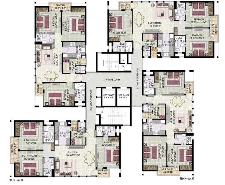 CLUSTER PLAN TOWER - A1, TOWER - 8 3BHK+W+2T =
