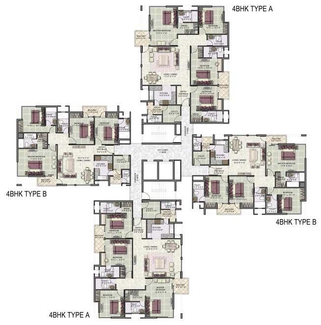 CLUSTER PLAN TOWER - C, TOWER - 19,20,21,22 4BHK+W+4T