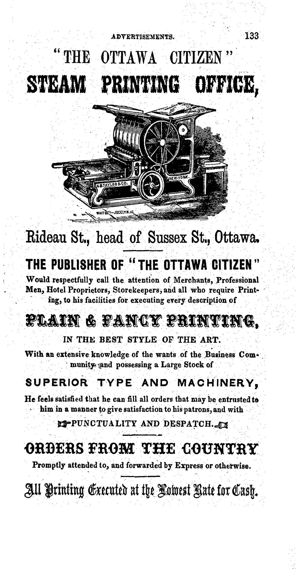 ADVERTISEMENTS. 133 "THE OTTAWA CITIZEN " Rideau St., head of Sussex St., Ottawa.