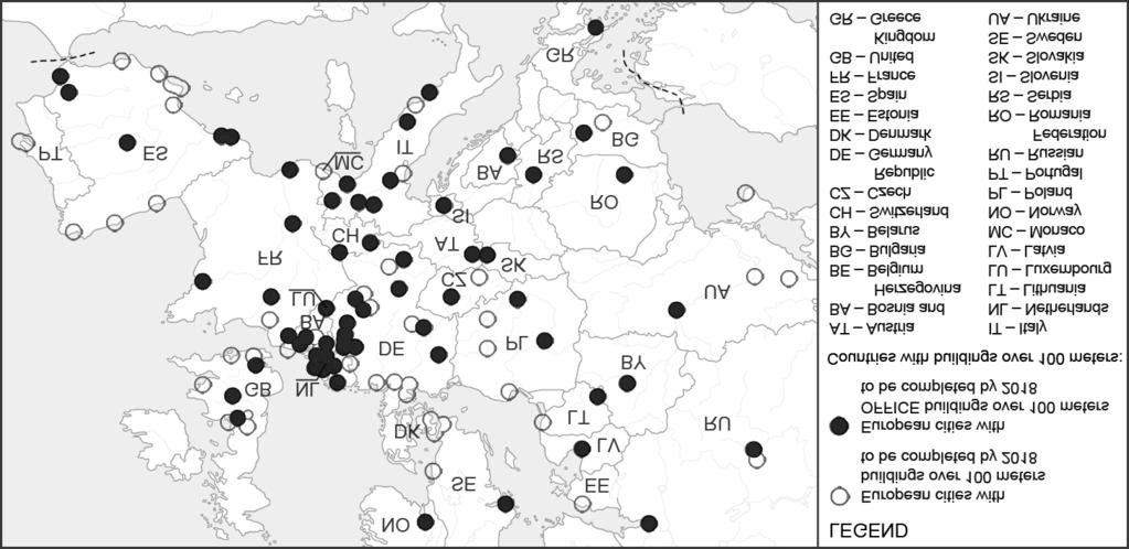 Development of high-rise buildings in Europe in the 20 th and 21 st centuries Figure 1. Projection of European cities with buildings over 100 meters in height by 2018 Figure 2.