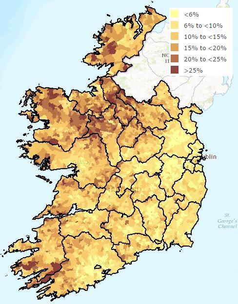 Ireland s vacant homes in the 2011 and 2016 Censuses covering all dwelling types were concentrated away from population centres 59 16 14 12 10 8 6 4 2 0 Percent vacant homes (excluding holiday