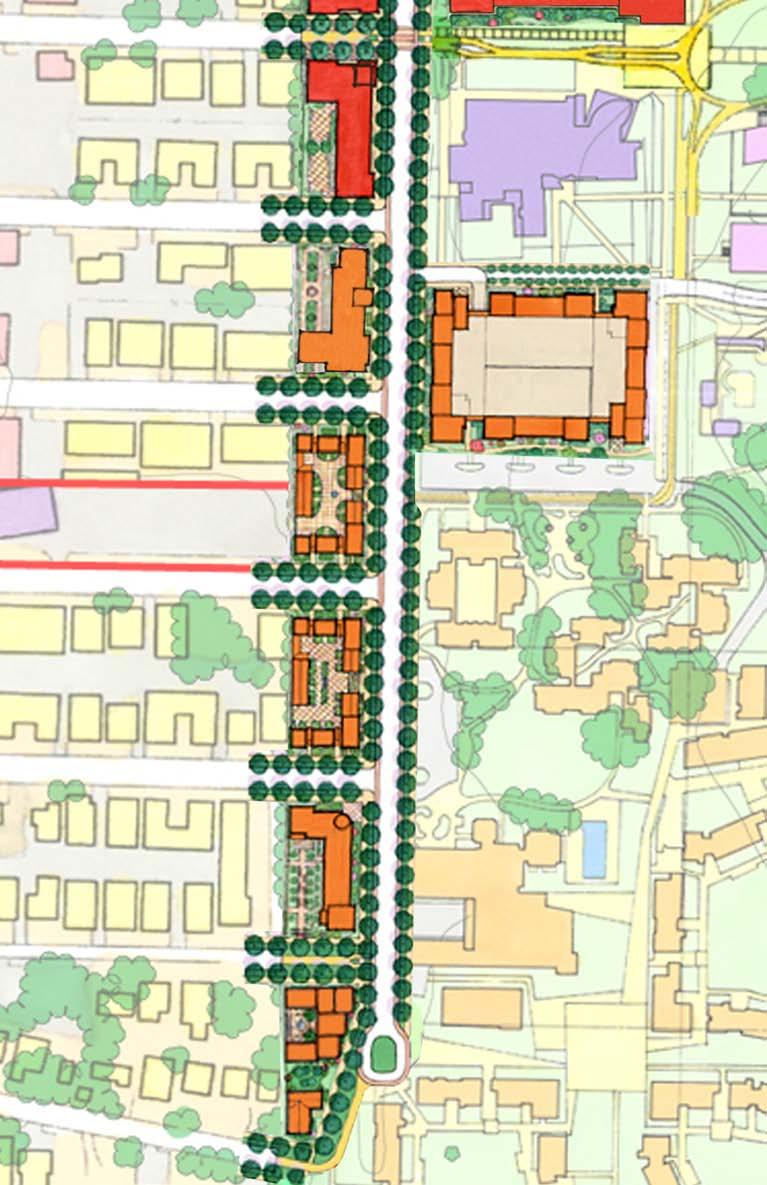 Streets and pedestrian ways connecting Ocean Road to Isla Vista will be designed as residential scale spaces except for Pardall which connects to the Isla Vista business district.