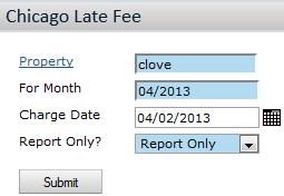 120 Chapter 5: Residents Posting Late Fees for Properties in Chicago This procedure describes how to post late fees for properties in the city of Chicago, IL.