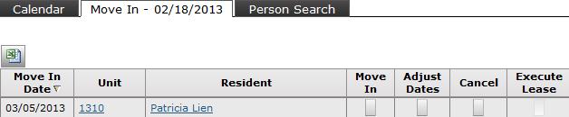 86 Chapter 4: Move-Ins and Transfers To adjust a future resident s move-in date 1 In the Resident Activity section on the dashboard, click the number next to Move In.
