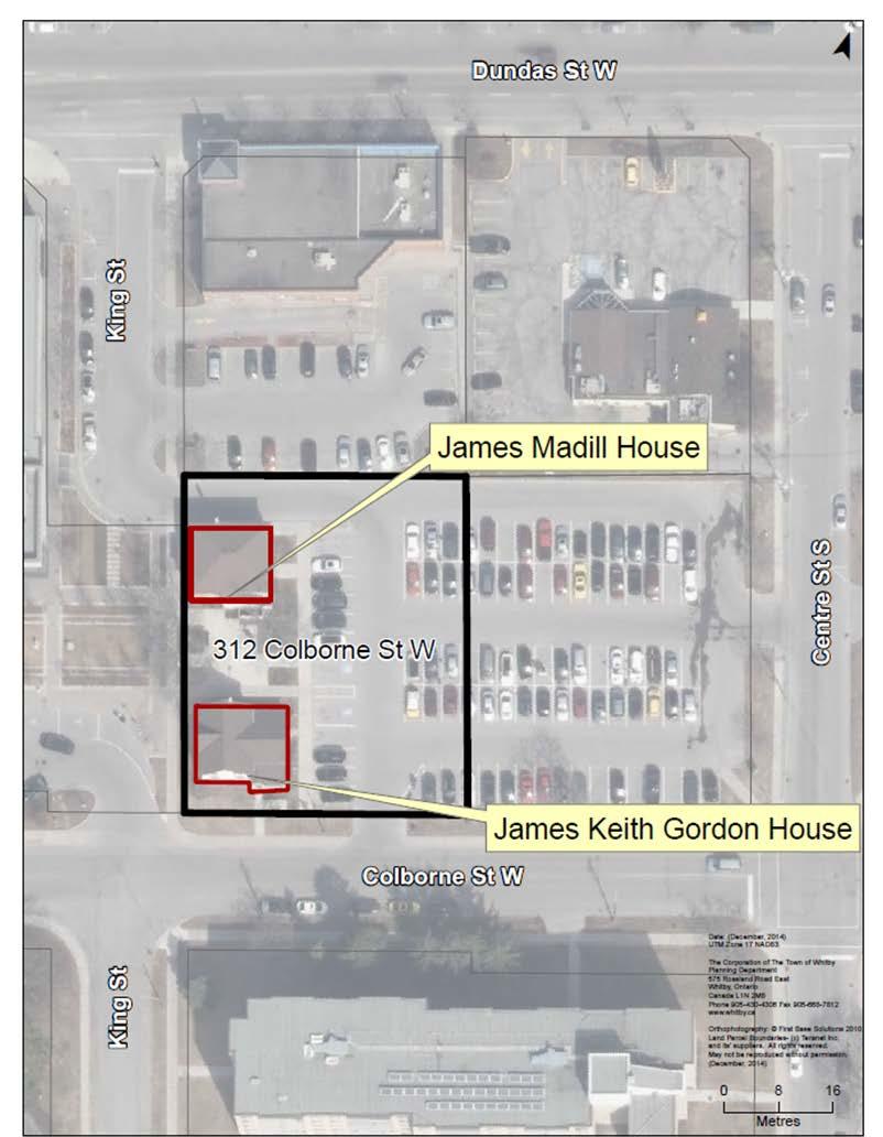 Designation Report, 312 Colborne Street West, James Keith Gordon House, Whitby, Ontario Aerial Map of 312 Colborne Street West showing current roads, property