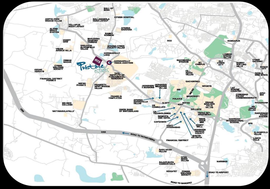 LOCATION MAP NOT TO SCALE Luxury for the soul Corporate Office: PlotNo213, RoadNo1, Filmnagar, Jubilee Hills, Hyderabad -500 096 P: +91-40-23554125 email: info@prathimagroup.net www.