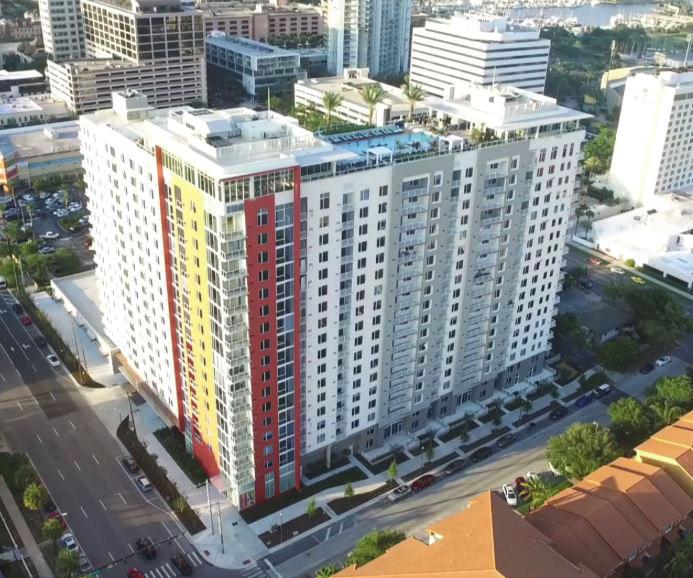 (Commercial; Tyrone) AER Apartments opened in spring with 357 units and 6,600 SF of retail in an 18-story tower at 3rd Street and 4th Avenue S.