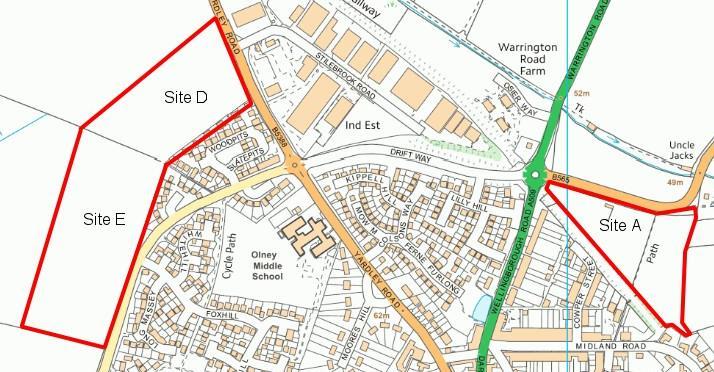 6.5. Option 2 - This was the part allocation of Sites D & E, as in Option 1, but for a smaller development of up to 250 dwellings (including 30% affordable homes), open space, children s play area.