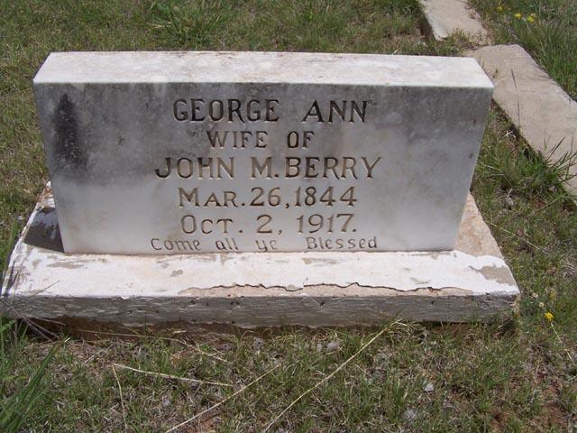 And this I the gravestone of John Miles Berry s Wife Georgia Ann Elizabeth (Maples) Berry.