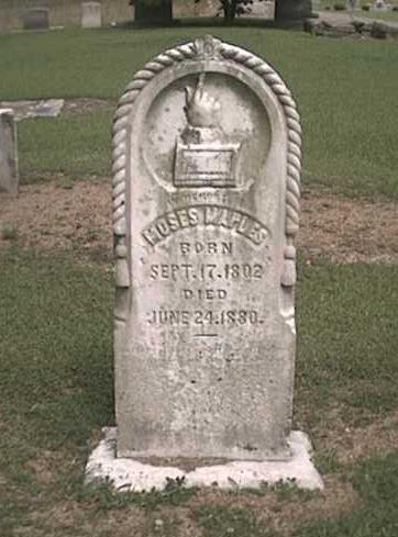 This is the gravestone of Moses Auger Eye Maples. Buried at Union Cemetery, Woodville, Jackson CO., AL They had the following children: 1) Gideon MAPLES was born in 1822 in Sevier Co., TN.