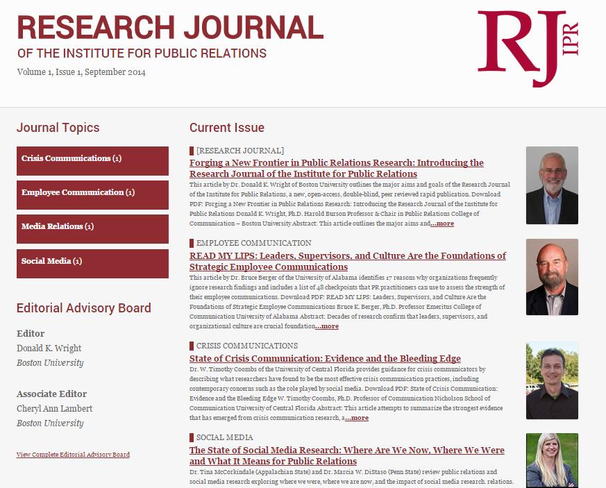 Add our new online journal to your reading list for practical look at research The first issue (Vol. 1, No. 1) went online in late September 2014 with five articles.