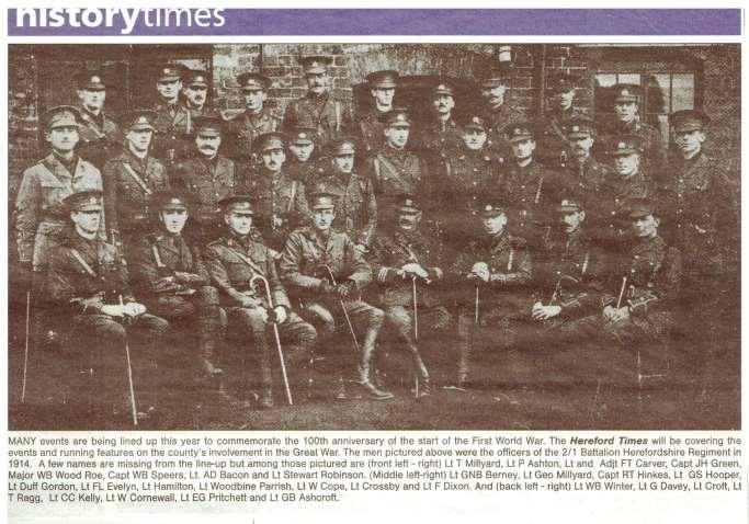 The above group photograph of the 1 st /2 nd Herefordshire Regiment (Volunteers), taken in 1914 on the