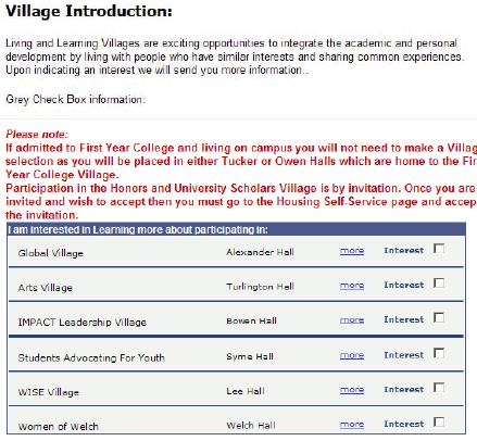 Then go back into the Housing portal and select the Living and Learning Village link and