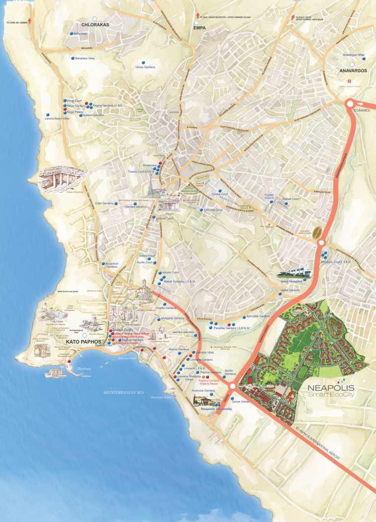 SW SE Paphos Town Map (Not to Scale) Leptos Estates Projects Leptos