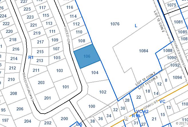 The proposed retained lot (Part B on Map 2) would have a frontage of 21.08 metres on Tweed Crescent and a total area of 963.77 square meters (0.238 acre).