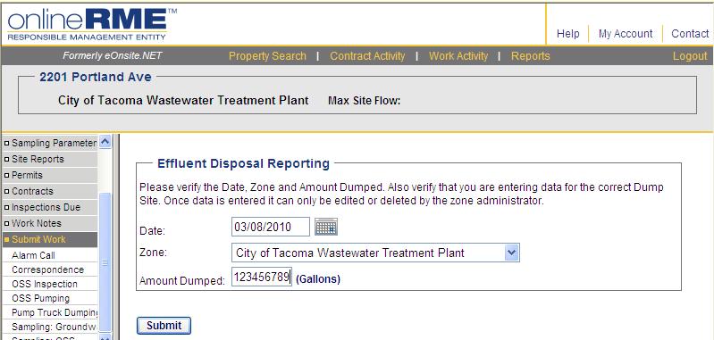 Insert the dump date, zone (this is the name of the dump site it