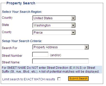 Finding Pierce County Records in OnlineRME Property Address Enter the street number and/or street name.