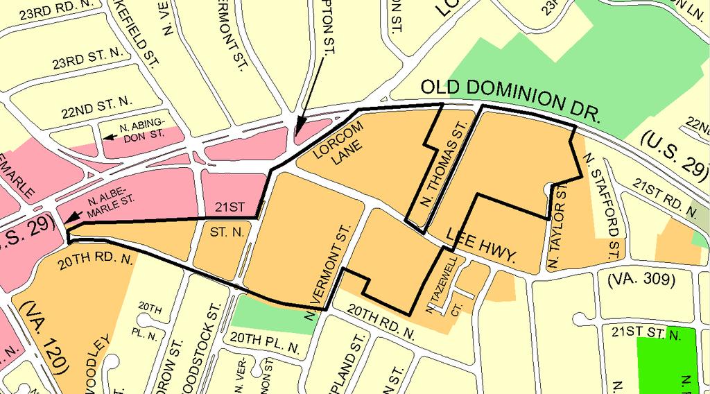 Proposed HCD boundary to be displayed in the GLUP Spout Run-Lyon Village MARKs Report Area: East Lee Highway Several MARK properties may be found in the area between