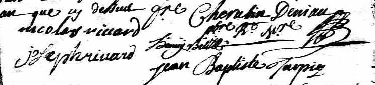 On 27 June 1710, Richard (possibly Jean), recorded the Marriage Contract between Michel Bisaillon, and Marie Marguerite Fafard dite Delorme, daughter of François Fafard and Marie Madeleine Jobin.