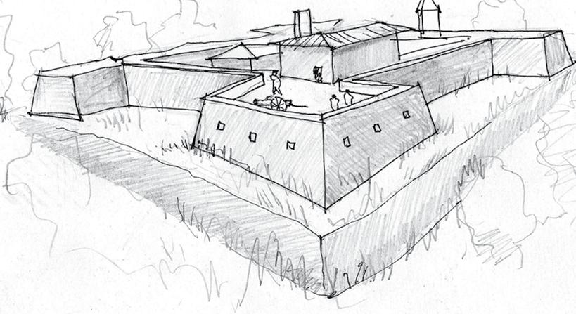 n BLOKHUIS is n klein, onafhanklike fort of waghuis. Fig.27: n Blokhuis.