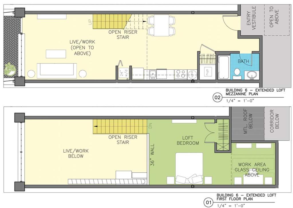 extended loft floor plan 986 SF FEATURES Open floor plan. Lofted sleeping area. Studio/work area with skylight on second floor.