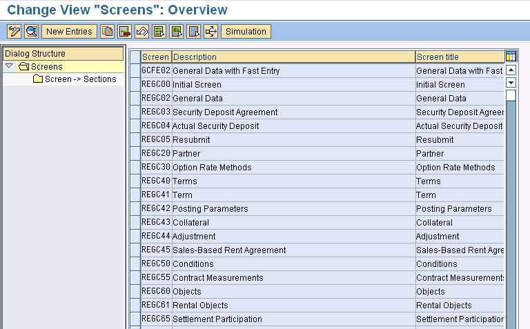 Screens IMG Path: IMG RE-FX Service Charge Settlement Master Data of Settlement Unit Dialog Screen Layout Screens Purpose: To specify which tab pages appear in the dialog, and which sections make up