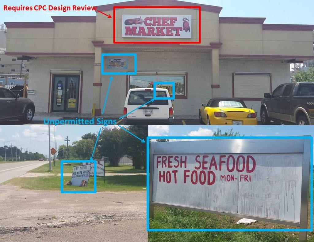 Figure 3: Grocery Store Signage In addition to all of the signs that relate to the grocery business, there are unpermitted signs on the rear structure (see Figure 4 below).