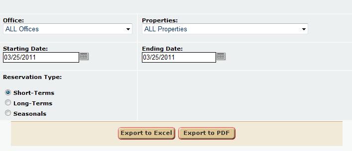 1. Office User can select to sort the report by property or key code. 2. Properties User can select the property statuses to report.