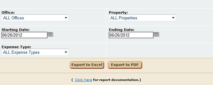 Parameters Screen: 6. Office User can select a single office or all offices. 7. Property User can select a single property of all properties. 8.