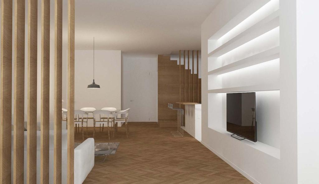 This open space includes the kitchen, the dining room, the living room and also a reading space where the gallery was.