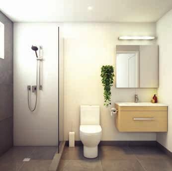 double-glazing, and LED lights. BATHROOMS Each residence features a wellappointed bathroom with tiled shower, vanity storage and mirror cabinet.