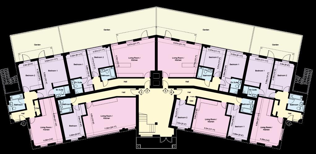 GROUND FLOOR Approximate Gross Internal Floor Area Apartment 1: 813 sq.ft. Apartment 2: 823 sq.ft. Apartment 3: 708 sq.ft. Apartment 4: 813 sq.