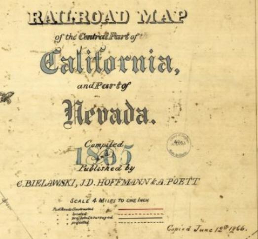 1865. New Railroad Map of California. Compiled by C. Bielawski, J. D. Hoffman and A.