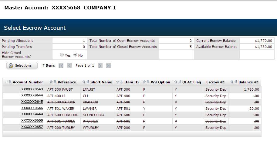 3 Select the desired account, then select Transaction History from the Escrow Accounts