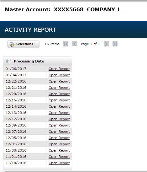 Viewing Activity Reports Activity Reports provide the activity performed in Capital One Escrow Express. The Time and User ID are included. 1 Click Reports under the Master Accounts menu.
