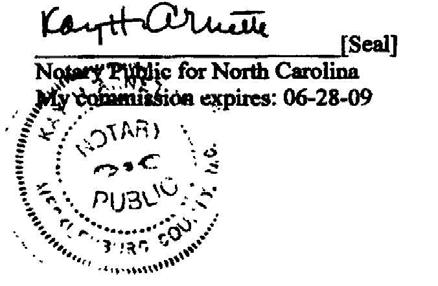 STATE OF NORTH CAROLINA COUNTY OF MECKLENBURG PERSONALLY APPEARED before me the above named witness who made oath that