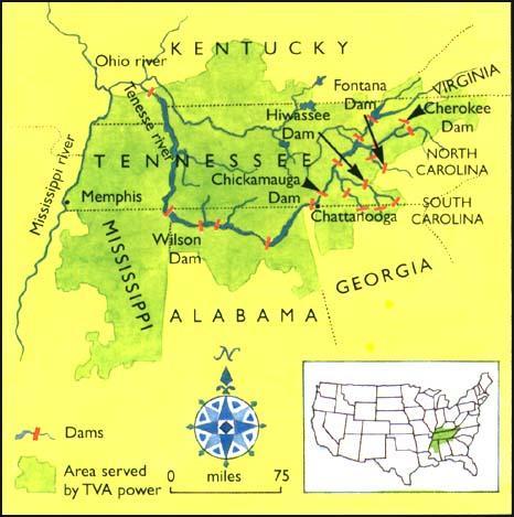 (NOVEMBER 2013) GESKIEDENIS V1 (ADDENDUM) 7 BRON 2D Hierdie kaart toon die impak van die Tennessee Valley Authority op die verskillende