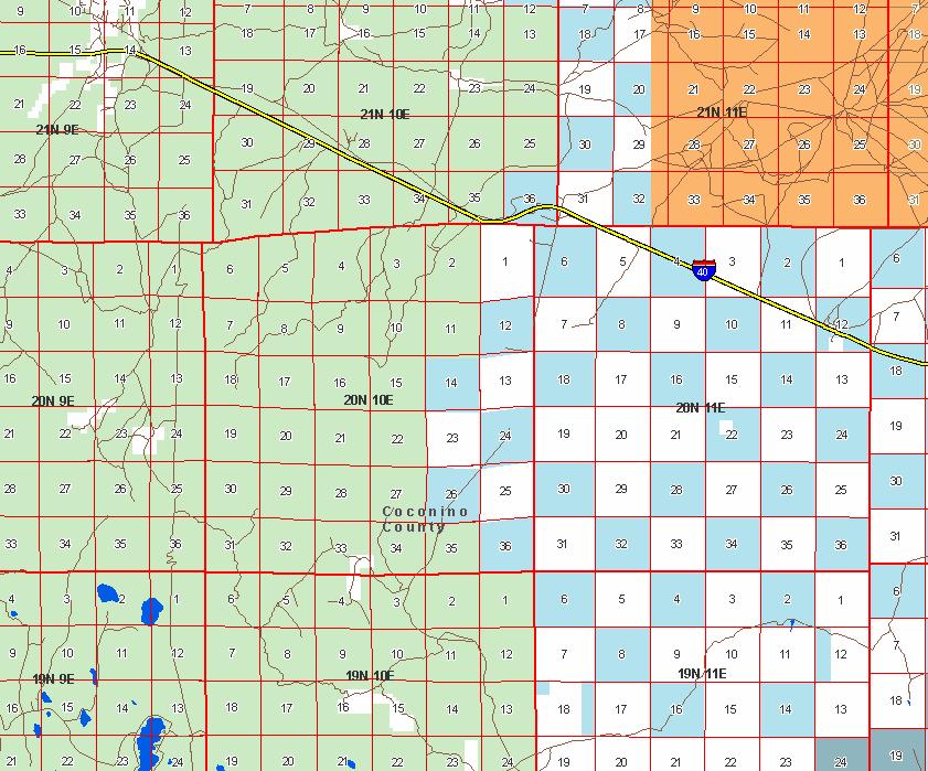 Figure 8 Cadastral Reference Information with jurisdictional and data stewardship information from the Arizona Cadastral NSDI Narrowing in on an area with mineral claims in the Figure below (Figures