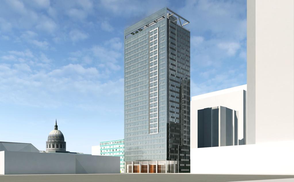 (E) BUILDING HEIGHT +20 ABOVE ROOF DECK +200 VIEW FROM SOUTHWEST 100 VAN NESS AVENUE, SAN