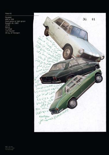 These fictive notebooks contain cutout photographs of cars that are identical to ones used for bombings in Beirut.