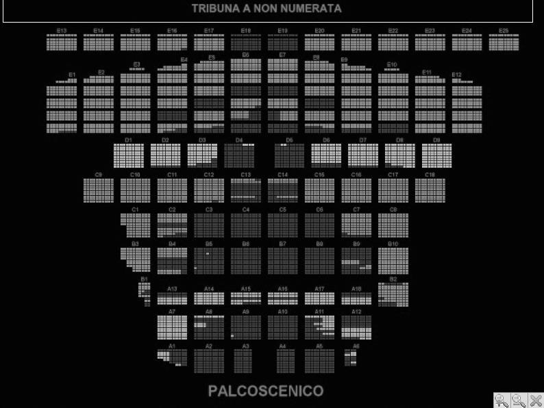STEP 2: STUDY THE SEATING CHART AND SELECT YOUR FAVOURITE TICKETS Scheme of the arena at Teatro del Silenzio in 2017 Categories of tickets and rates in 2017 Area seconda poltrona D sector: 149.