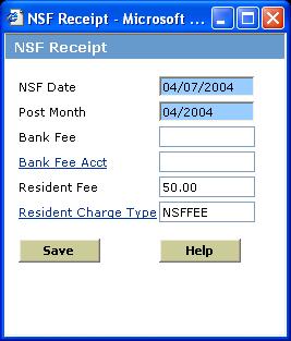 Echelon Property Group Page 111 NSF Checks Field Instructions: NSF Date: Input