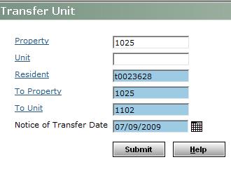 Residential > Transfer Unit. The Transfer Unit filter appears.